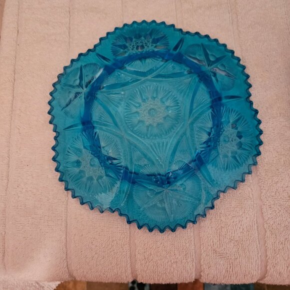 Kemple Yutec Blue Star Pressed Glass Butter Dish Vintage Lidded Server - Picture 3 of 5